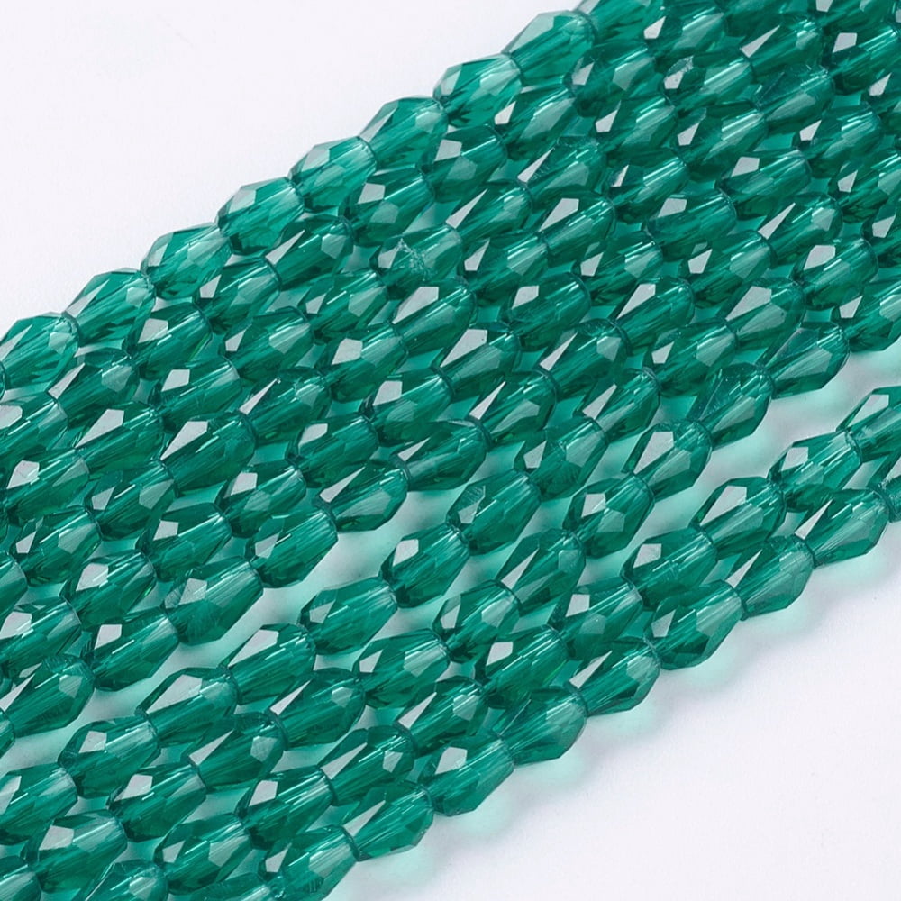 20strands Faceted Glass Beads Strands teardrop Teal 5x3mm Hole: 0.5mm about 85~95pcs/strand 16.5~18.7 inch(42~47.5cm)