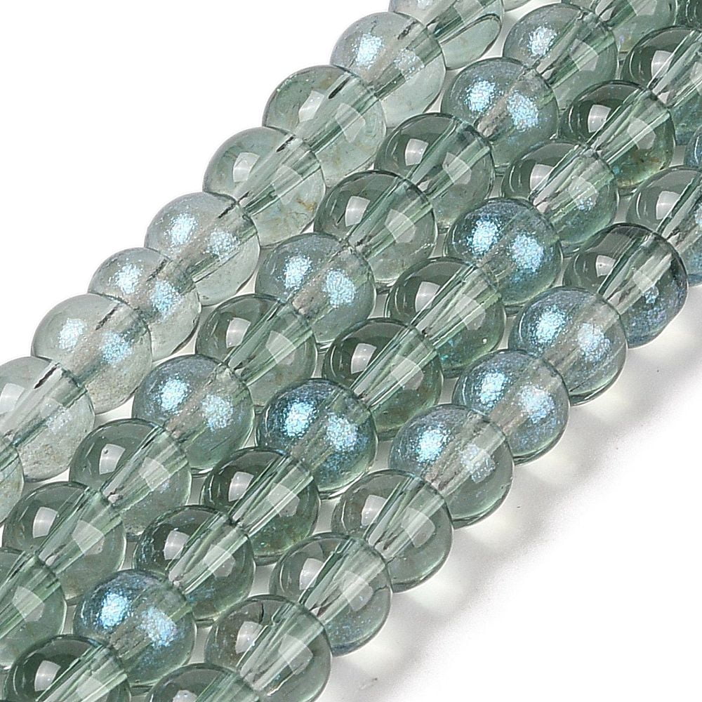 20strands Glass Bead Strands with Glitter Powder Round Green 8x7.5mm Hole: 1mm about 105pcs/strand 31.02''(78.8cm)