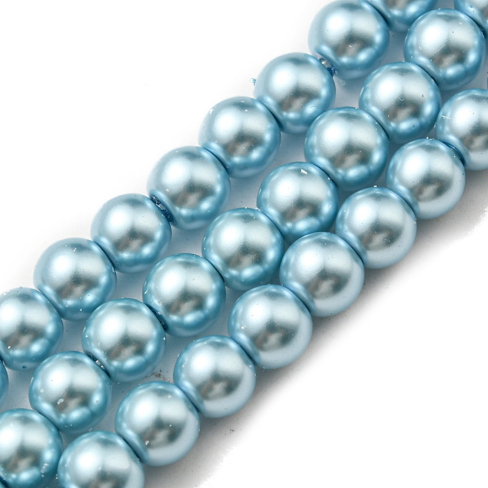 20strands Grade A Glass Pearl Beads Pearlized Round Light Sky Blue 6mm Hole: 1.2~1.5mm about 68pcs/Strand 16''(40.64cm)