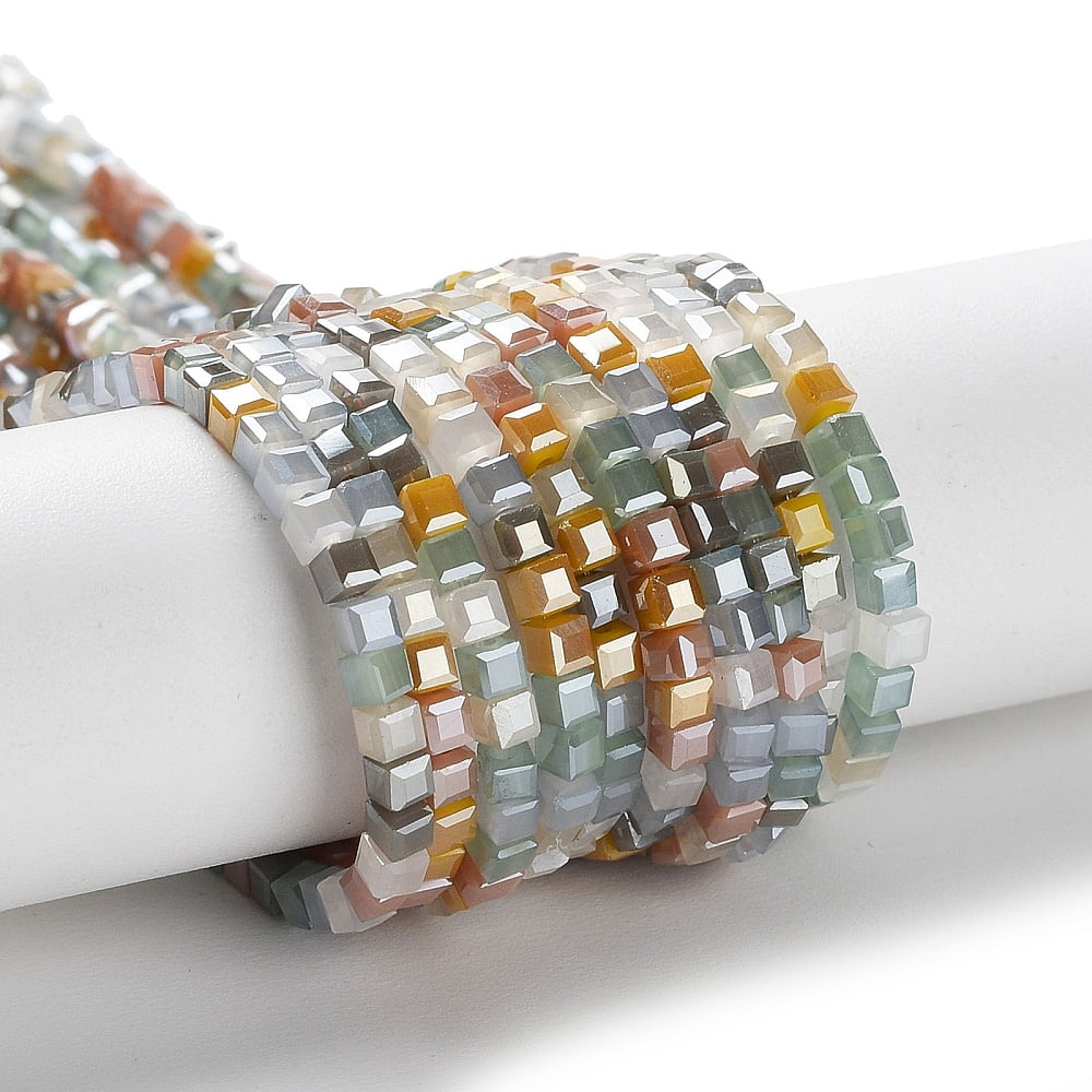 20strands Gradient color Electroplate Glass Bead Strands Segmented Multi-color AB color Faceted Cube Light Steel Blue 2.5x2.5x2.5mm Hole: 0.8mm about 170~180pcs/strand 16.93~17.72 inch(43~45cm)