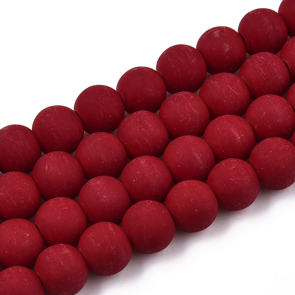 20strands Opaque Glass Beads Strands Frosted Round Dark Red 8~8.5mm Hole: 1.5mm about 51~53pcs/strand 14.96 inch~15.55 inch(38~39.7cm)
