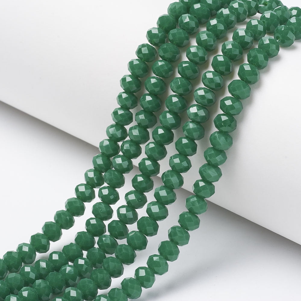 20strands Opaque Solid color Imitation Glass Beads Strands Faceted Rondelle Green 8x6mm Hole: 1mm about 64~65pcs/strand 40~41cm