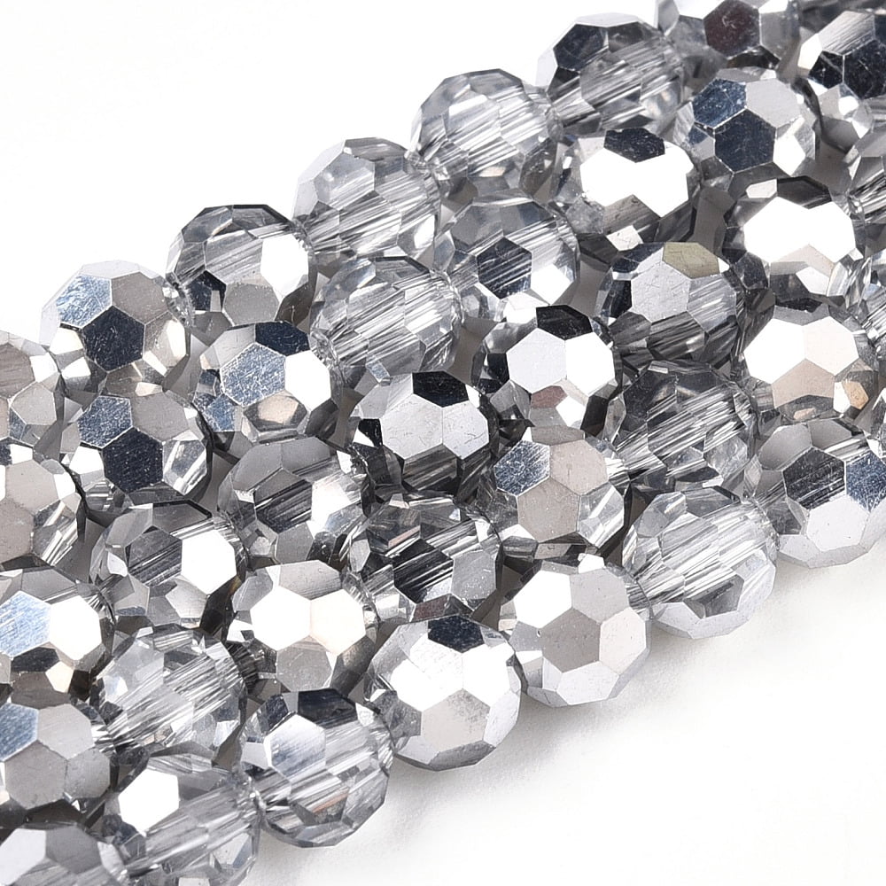 20strands Transparent Electroplate Glass Beads Strands Faceted Half Silver Round Silver 6mm Hole: 1.2mm about 96~97pcs/strand 21.65~21.97 inch(55~55.8cm)