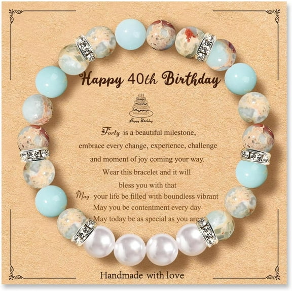 20th 30th 40th 50th 60th 70th Birthday Gifts for Women Teen Girls,Natural Stone Bracelet With Writable Greeting Cards for Friends Mom Sister Grandma Daughter Wife