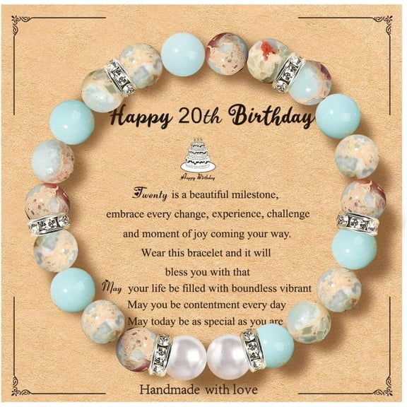 20th 30th 40th 50th 60th 70th Birthday Gifts for Women Teen Girls,Natural Stone Bracelet With Writable Greeting Cards for Friends Mom Sister Grandma Daughter Wife