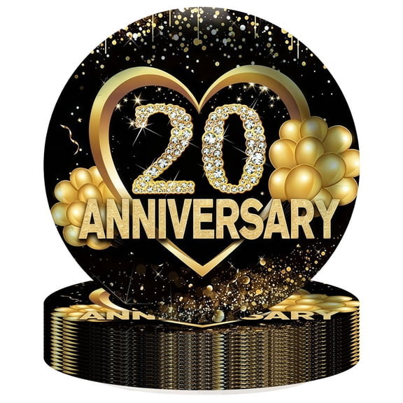 20th Anniversary Paper Plates Birthday Party Supplies Decorations 16pcs Tableware Disposable Dinnerware