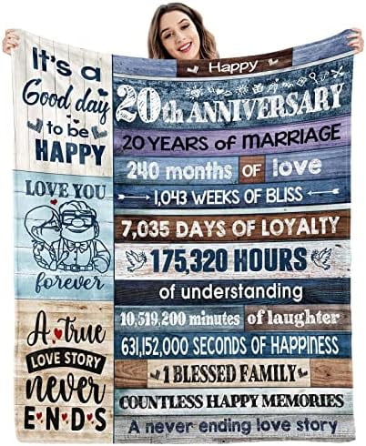 20th Anniversary Wedding Blanket Gift For Couple - Flannel Throw With Years Together Message, 60x50
