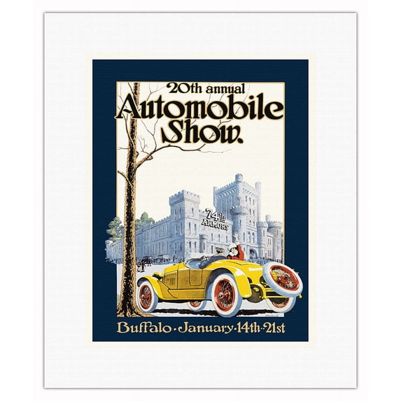 20th Annual Automobile Show - Buffalo New York - Vintage Automobile Poster by Claybaugh c.1922 - Fine Art Rolled Canvas Print 11in x 14in