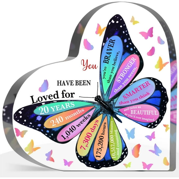 20th Birthday Acrylic Sign, 20 Year Old Girl Birthday Gifts, Inspirational Butterfly Keepsake Sign for Girls Boys, Happy 20 Birthday Gifts Idea for Daughter Girls, Table Desk for Home