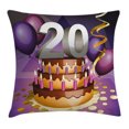 thumbnail image 1 of 20th Birthday Decorations Throw Pillow Cushion Cover, Cartoon Print Birthday Cake Golden Frosting and Candles, Decorative Square Accent Pillow Case, 18 X 18 Inches, Purple and Lilac, by Ambesonne, 1 of 2