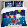 thumbnail image 1 of 20th Birthday Duvet Cover Set King Size, Sweet 20 Birthday Party with Colorful Balloons on the Blue Backdrop Print, Decorative 3 Piece Bedding Set with 2 Pillow Shams, Multicolor, by Ambesonne, 1 of 3