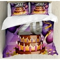 thumbnail image 1 of 20th Birthday Duvet Cover Set Queen Size, Cartoon Style Illustraion of a Birthday Cake Chocolate Frosting and Candles, Decorative 3 Piece Bedding Set with 2 Pillow Shams, Multicolor, by Ambesonne, 1 of 3