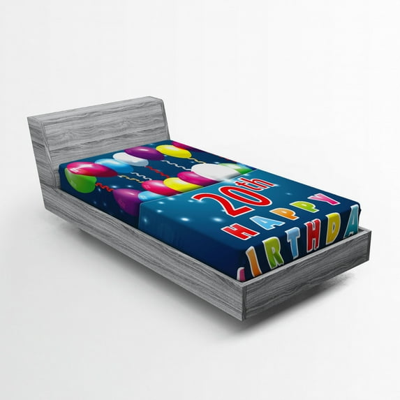 Ambesonne Colorful Fitted Sheet, Balloons on Blue Tone, Twin XL Size, Multicolor