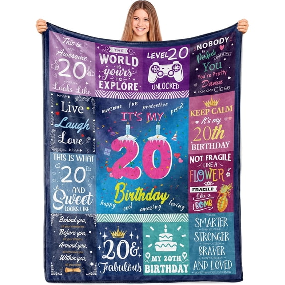 20th Birthday Gifts for Girls Throw Blanket 50"x60" 20 Year Old Girl Birthday Gift Soft Blanket for Couch Bed 20th Birthday Decorations for Girls Best Teenage Girl Gifts for 20 Year Old Girls