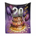 thumbnail image 1 of 20th Birthday Soft Flannel Fleece Blanket, Cartoon Style Illustraion of a Birthday Cake Chocolate Frosting and Candles, Cozy Plush for Indoor and Outdoor Use, 70" x 90", Multicolor, by Ambesonne, 1 of 6