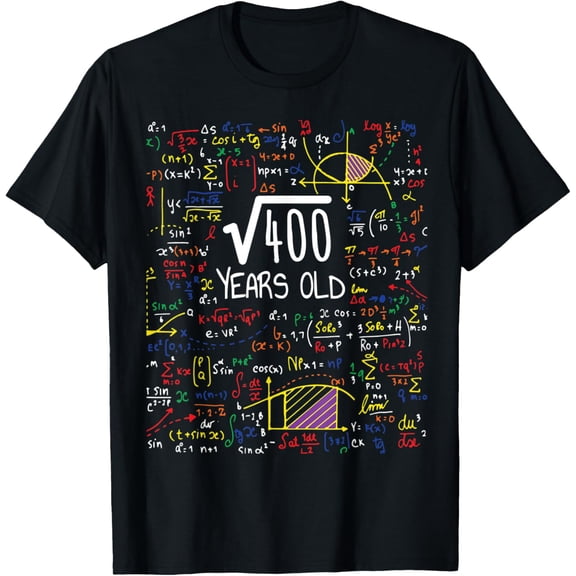 20th Birthday Square Root Of 400 20 Years Old Math Lover T-ShirtMen and women, Black T-shirt, size: Extra large