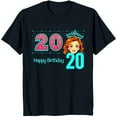 20th Birthday T-Shirt for Women Black Tee with Tiara Graphic & Pink 20 ...