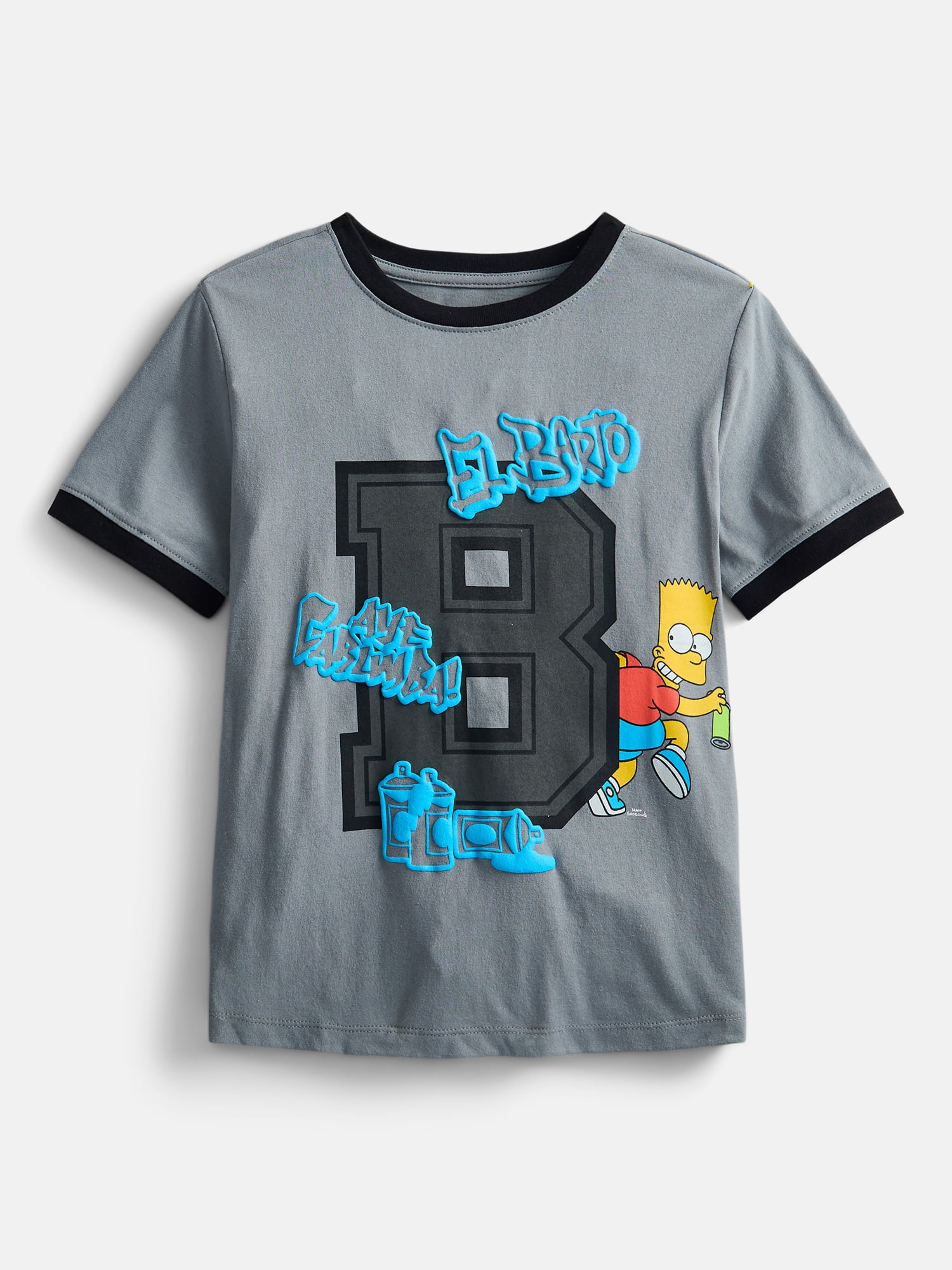 20th Century Fox Bart Simpson Boys Puff Print Ringer T-Shirt with Short Sleeves, Sizes XS 4/5-XXL 18/20