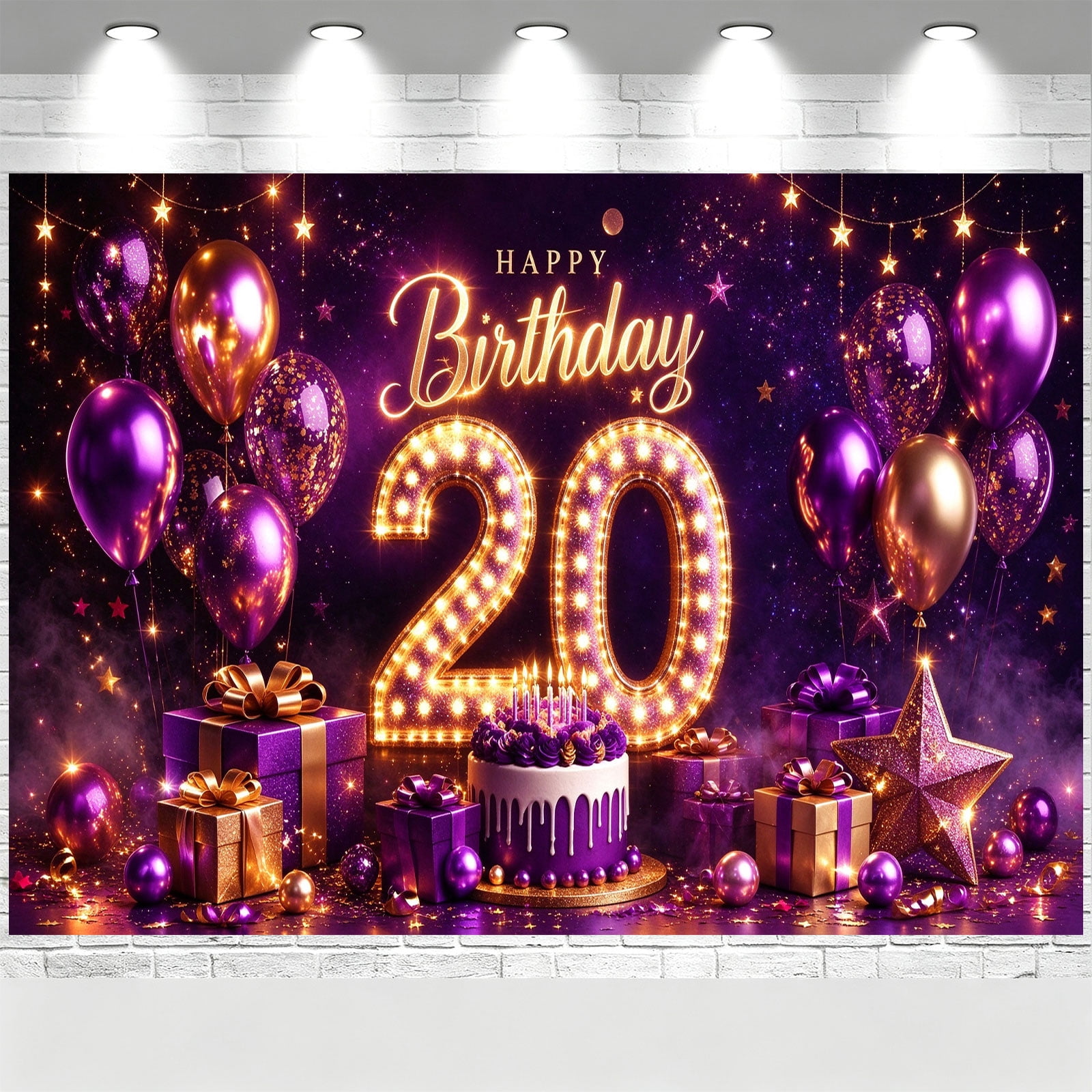 20th Happy Birthday Backdrop Purple Glitter Birthday Banner Girls 20 ...