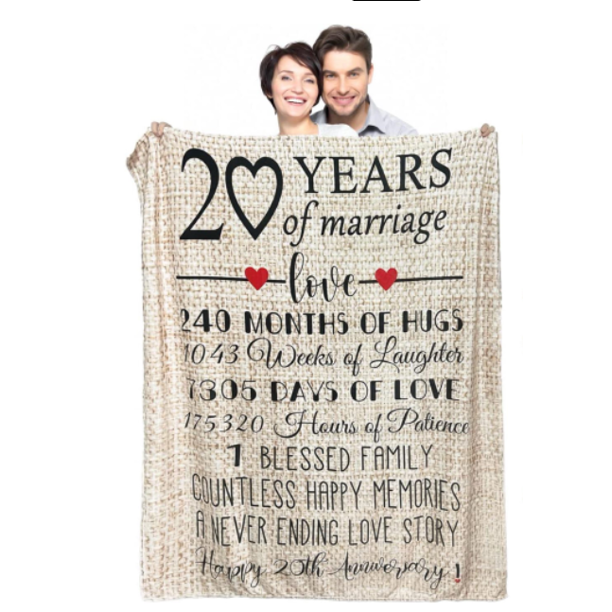 20th Wedding Anniversary Blanket Gift for Couple Wife Husband Her Him