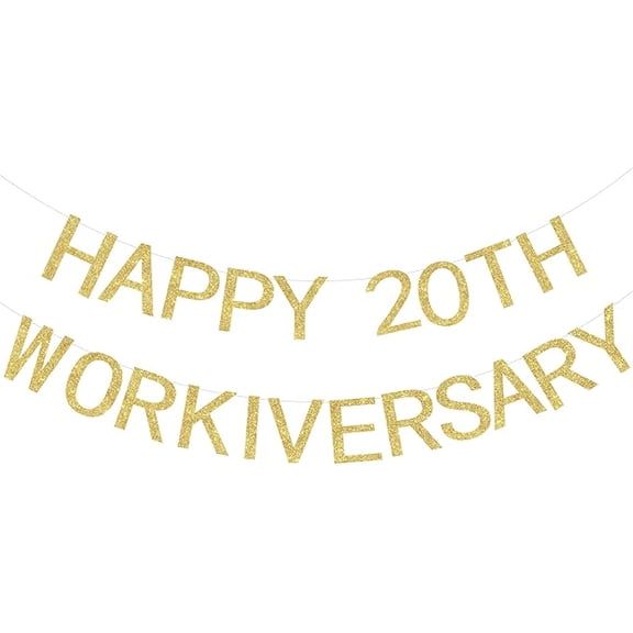 20th Work Anniversary Decoration Gold Happy 20th Workiversary Banner Happy Twentieth Workiversary Decors Work Party Office Party Decors Cheers To 20 Years Party Supplies for Coworker Employee