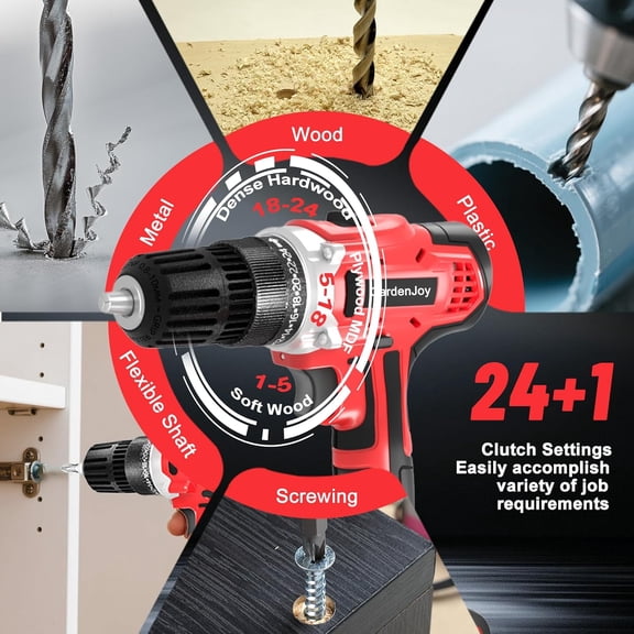 20v Cordless Drill Set, Power Electric Kit 2 Batteries With Charger 30Nm 2-Speed 3/8" Keyless Chuck 24+1 Torque Drill Driver screwdriver Bits with LED Electric Work Light for MEN