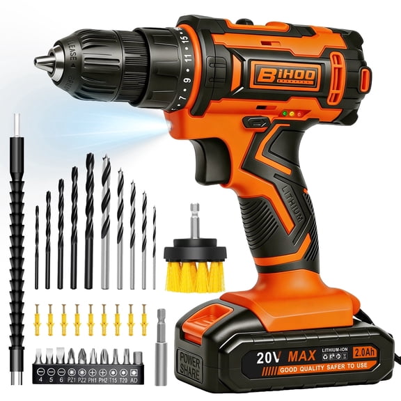 20v Drill Driver Set,Cordless Drill with Battery and Charger,LED Tools Kit,25+1 Torque Setting and 43pcs Bits