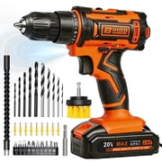 Orange 20V Power Drill Set,Electric Drill Cordless with Battery and Charger,3/8-Inch Keyless Chuck, Variable Speed,with Drills Bits Set