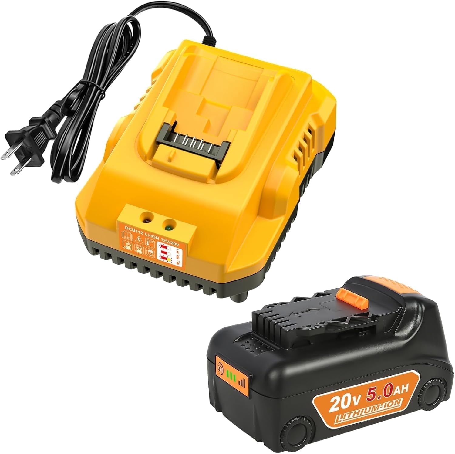 20v Max Battery Replacement for de--walt Battery 5.0Ah with DCB112 Battery Charger Station for DCB200 DCB120