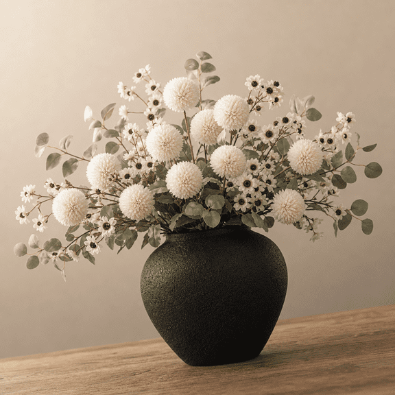 20white Artificial Flowers Bulk For Vase That Look Real Flower Centerpiece Table Silk Flhome Decor Indoor Faux Kiku + Eucalyptstemsflowers Flores Blancas Artificiales
