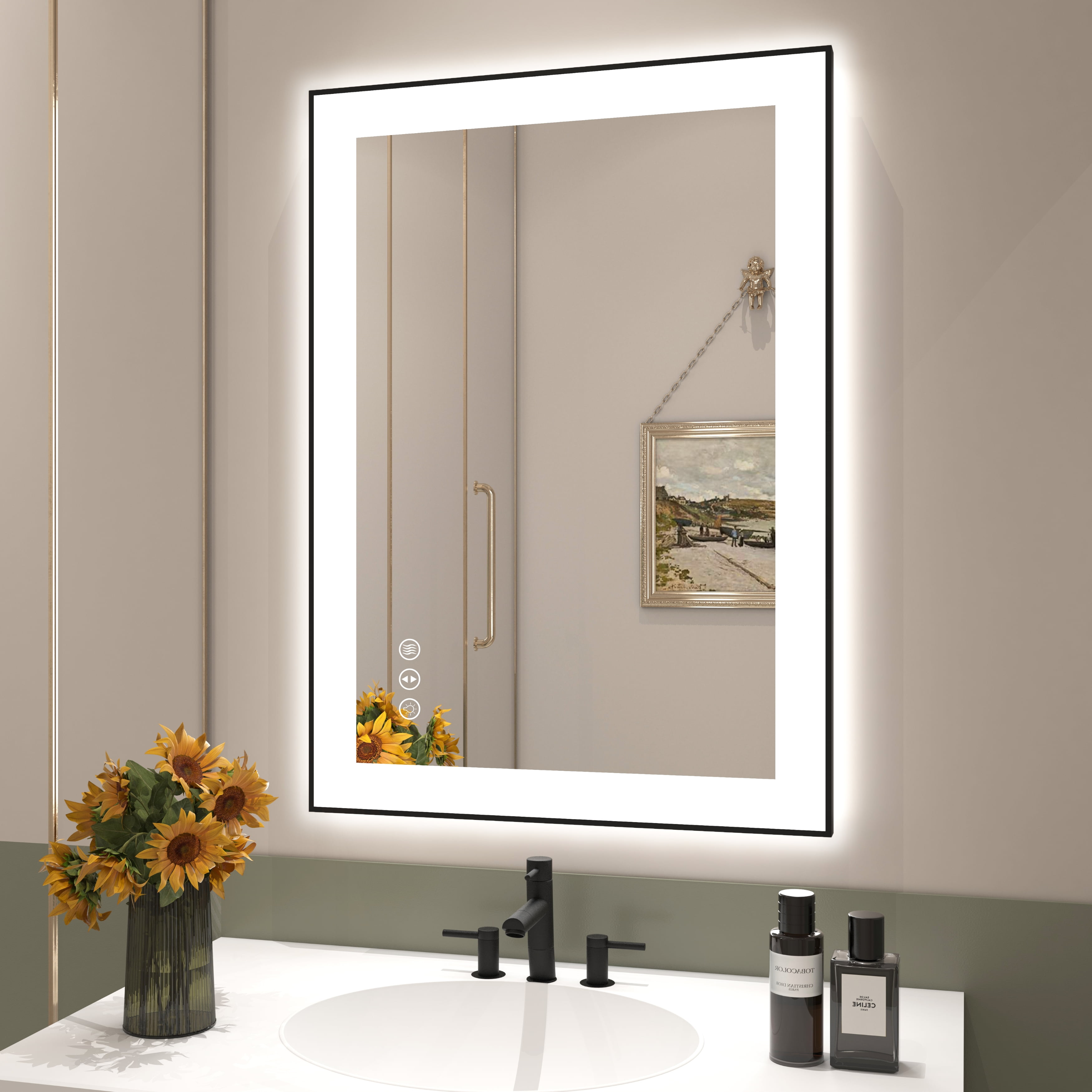 28" x 20" Black Aluminum Rectangular LED Bathroom Mirror