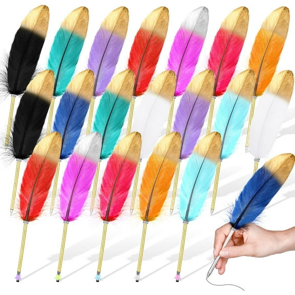 20x Feather Quill Pens Feather Ballpoint Pen Black Ink Vintage Quill Wedding Pen