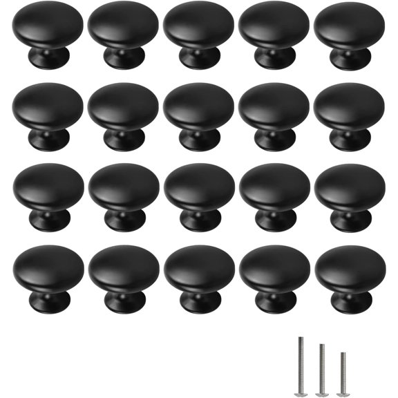 20x Matt Black Cabinet Hardware Round Mushroom Knob Drawer Handles 30mm/1.18" for Kitchen Cupboard Furniture Chest Door Dresser Bathroom