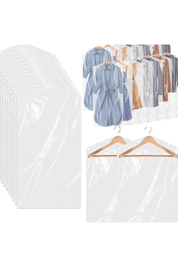 20x Plastic Garment Bag Clear Cleaning Hanging Clothes Dust Protector Cover