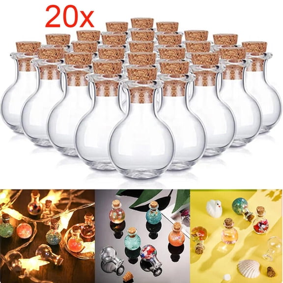 20x Small Cork Stopper Clear Glass Bottles Empty Jars Vials Spell Pagan Pendant
