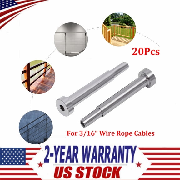 20x Stainless Steel Swage Threaded Tensioner End Fittings Cable Railing Hardware Kit For 3/16" Wire Rope Cables