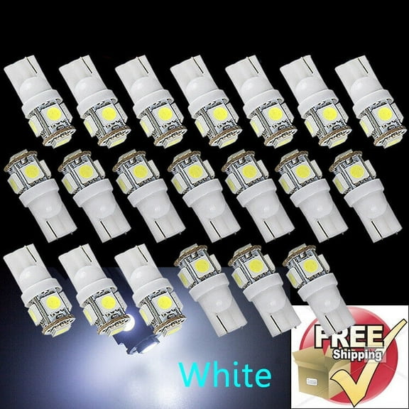 20x T10 Xenon White Light Bulb W5W Wedge 5 SMD 5050 License Plate LED 192 194 RV