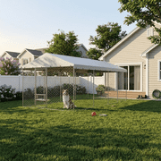 20x10 FT Large Outdoor Dog Kennel with Canopy,Heavy Duty Galvanized Steel,Waterproof Cover,Elevated Feeding Bowls,Escape-Proof Lockable Playpen for Large Dogs & Multiple Pets