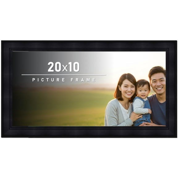 20x10 Frame Black Solid Wood Picture Frame - Complete Modern Photo Frame Includes UV Acrylic