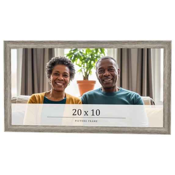 20x10 Frame Grey Solid Wood Picture Frame Width 1 Inches | Interior Frame Depth 0.5 Inches |