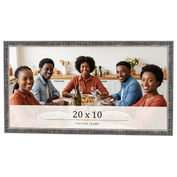 20x10 Frame Silver Grey Distressed Solid Wood Picture Frame | 0.75 Inch Moulding Width | Interior