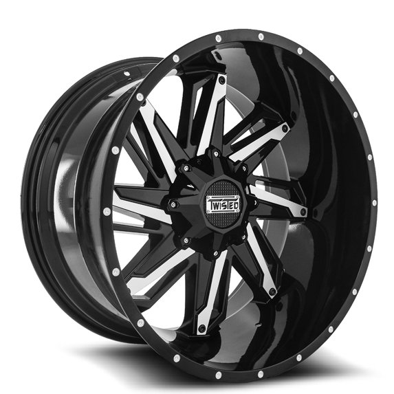 20x10 Twisted Off-Road T-22 Razor Gloss Blk Machined Wheel 5x4.5/5x5 (-12mm)