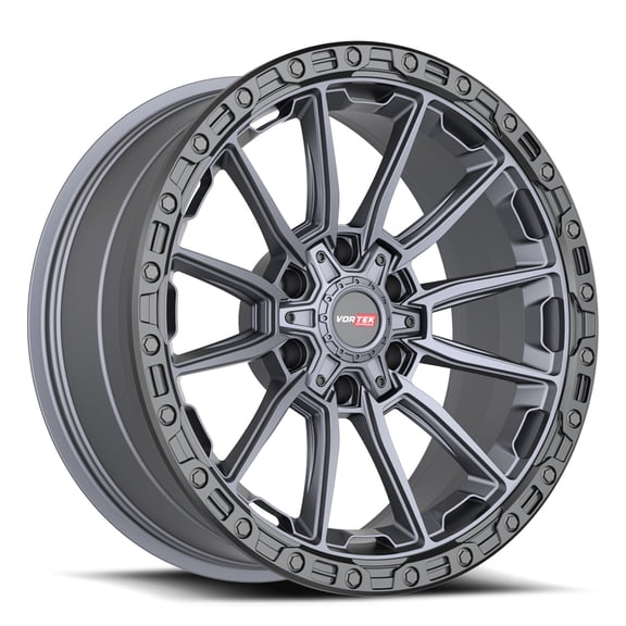 20x10 Vortek VRT-601 Matte Titanium W/ Black Bead Ring Wheel 6x135/6x5.5 (-12mm)