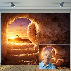 20x10ft Easter Jesus Christ Cross Backdrop Empty Tomb Stone Cave Shroud Sunrise Holy Bible Resurrection of Jesus Christ Photography Background Lord Pray Church Events Banner Decorations Studio Props