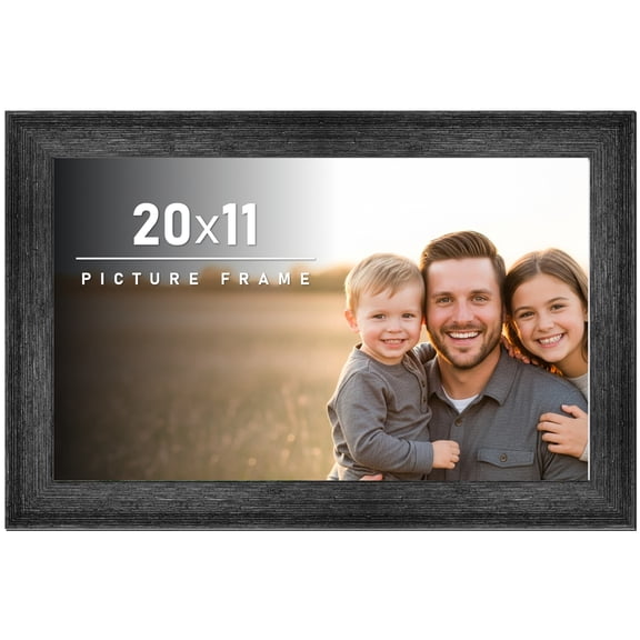 20x11 Frame Black Rustic Barnwood Solid Wood Picture Frame | 1.5 Inch Moulding Width | Includes UV