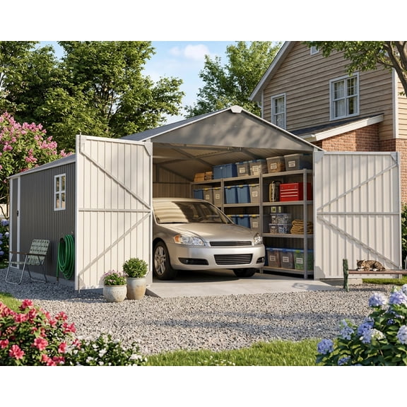 20x12 FT Outdoor Metal Garage Shed, Extra Large 1810 CU.FT. Storage Building with Triple Doors, Ultra-Reinforced Square Tubing Truss System & 2 Windows for Car, Boat, Truck, Workshop Storage