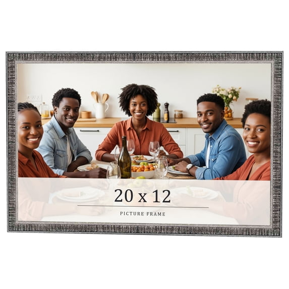 20x12 Frame Silver Grey Distressed Solid Wood Picture Frame | 0.75 Inch Moulding Width | Interior