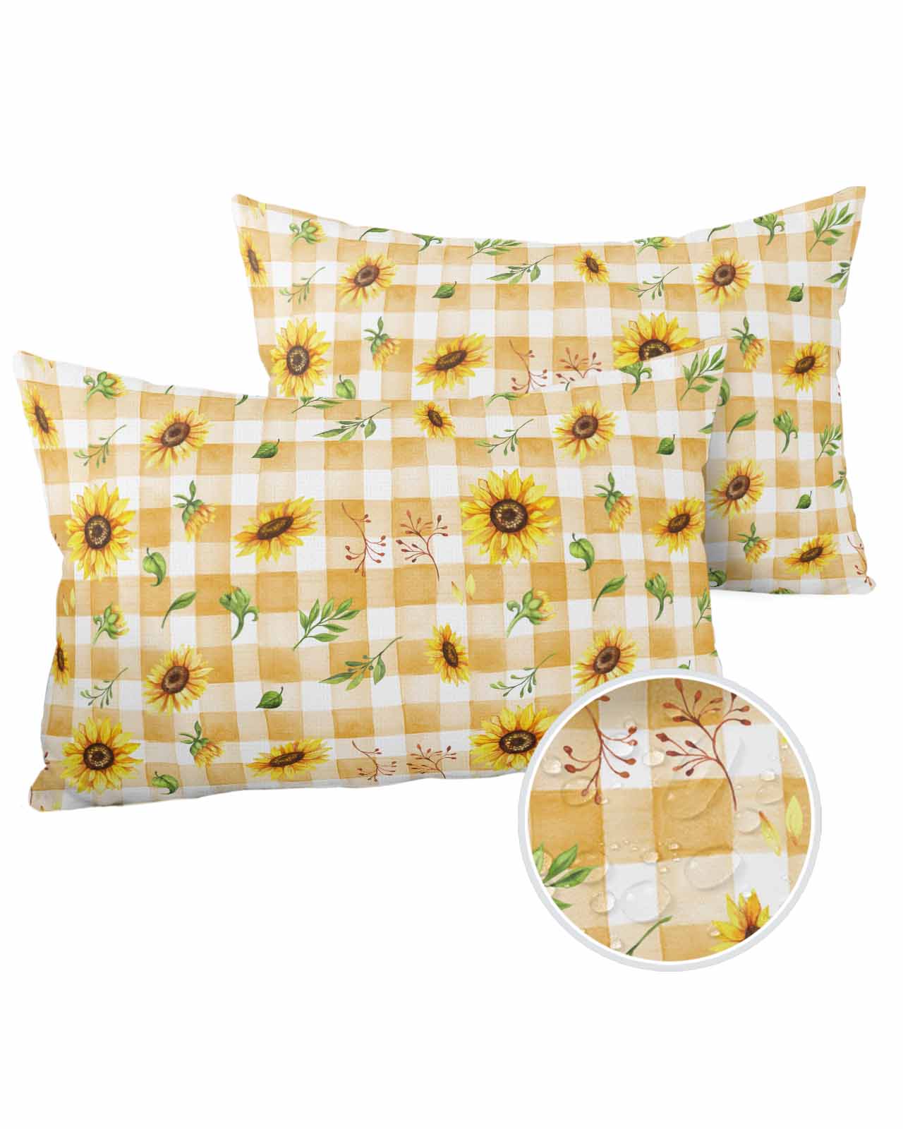 20x12 Outdoor Pillow Covers Set of 2, Sunflower Waterproof Polyester