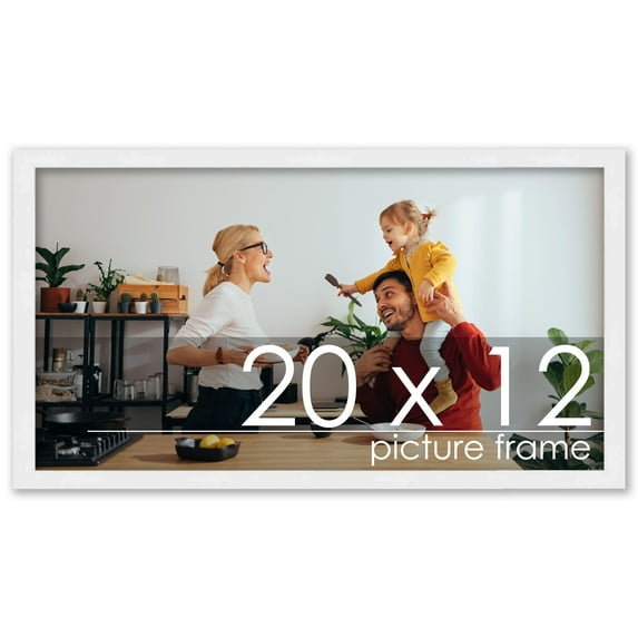 20x12 White Wood Picture Frame - UV Acrylic, Foam Board Backing, Hanging Hardware