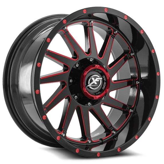 20x12 XF Off-Road XF-216 Gloss Black & Red Milled Wheel 5x5/5x5.5 (-44mm)